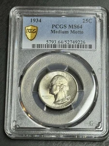 Washington 1934 cuarto de plata lema medio impresionante gema BU PCGS MS64 (Slab3231) - Imagen 1 de 2
