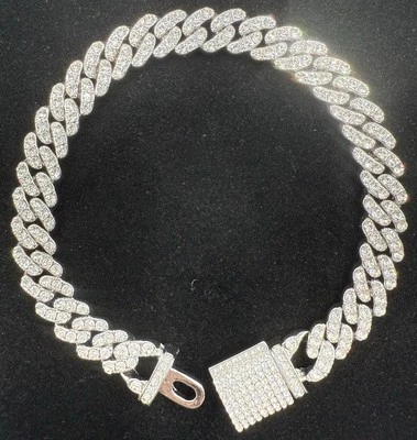Iced Out 9mm 8.5” VVS1 Moissanite Silver Miami Cuban Link Men’s Bracelet Hip Hop - Image 1 of 4