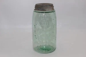 ANTIKES MASON'S 30. NOVEMBER 1858 GRÜNES GLAS EINMACHGLAS MIT DECKEL - MALTESERKREUZ - VIERTEL - Bild 1 von 6