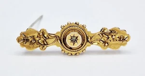 VICTORIAN 15 CARAT SOILD GOLD & DIAMOND FLORAL BROOCH c1890 - Picture 1 of 6