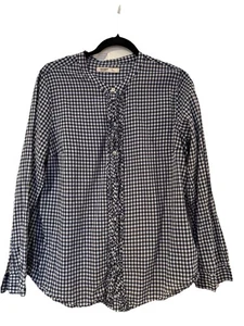 Old Navy Gingham Blouse Womens Large Navy White Cottagecore Coquette - Picture 1 of 9