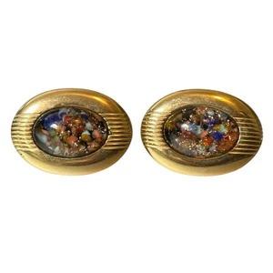 Vintage Anson Men Confetti Glitter Under Glass CUFFLINKS Gold Tone Oval - Picture 1 of 5