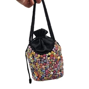 Y2K Beaded Purse Evening Bag Butterfly Drawstring Rainbow Moon Flowers Kawaii - Picture 1 of 11