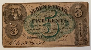 Rare Obsolete Banknote Currency - Alden & Frink Cohoes NY 1862  5 Cent - Picture 1 of 4