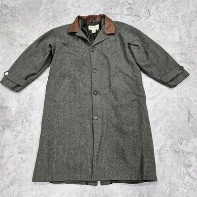 Eddie Bauer Vintage Wool Herringbone Tweed Overcoat Leather Collar Men’s M - Image 1 of 4