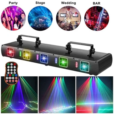 LED 5 Len 5 Beam RGBYC DJ Laser Light DMX Projector show Stage Effect Lighting - Image 1 of 4