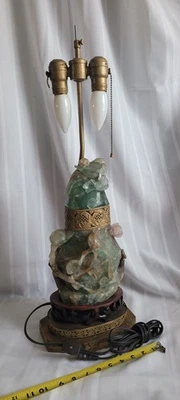Vintage hand carved bird  jade table lamp - Image 1 of 4