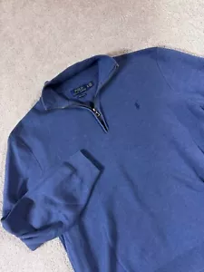 Polo Ralph Lauren 1/4 Zip Pima Sweater Mens Size XL Blue Pullover Pima Cotton - Picture 1 of 7