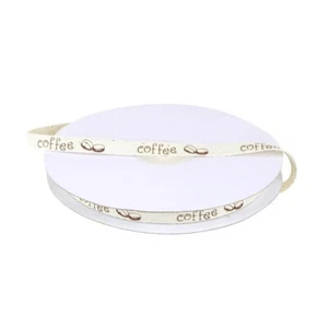 Cinta de sarga de algodón con estampado de grano de café marrón, 3/8 pulgadas, 25 yardas - Imagen 1 de 1