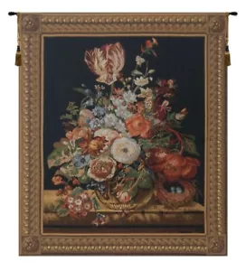 FLOWERS BLUMENBILD BELGIAN FLORAL STILL LIFE ART TAPESTRY WALL HANGING 32"x26" - Picture 1 of 3