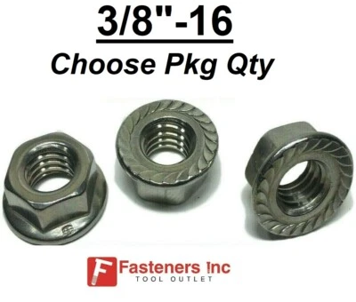 FASTENERS INC. 3/8"-16 Stainless Steel Serrated Flange Lock Nuts 3/8-16 (Choose Qty) Grade 304