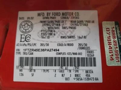 2008 Ford Ranger Right Tail Light Assembly Red OEM 431292 - 132K Miles - Imagem 1 de 4