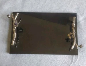 Black Granite Tray /Cutting Board With Silver Plated Branch Handles 8” X 12” - Picture 1 of 4