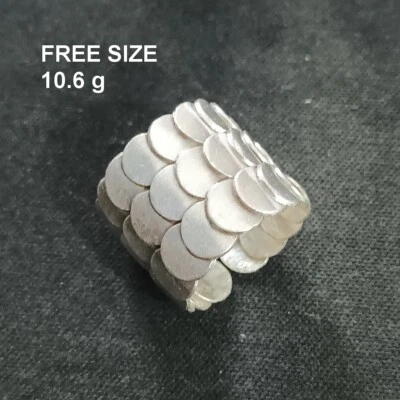 FINE SOLID SILVER RING FIXED SIZE VINTAGE 10g TRIPLE ROW SCALES BAND #RR093 - Image 1 of 4