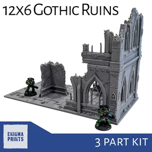 12x6 Gothic Ruins (Open Windows) - 28mm 3D Printed Terrain Tabletop Wargaming - Picture 1 of 9