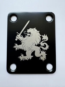 Custom Made Royal Lion Neck Plate With 4P Screws For Your Guitar or Bass - Black - Picture 1 of 9