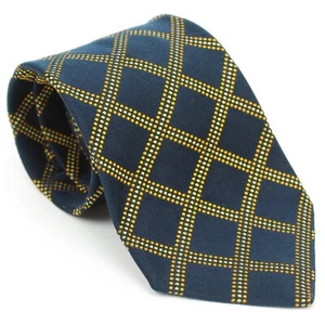Paul Stuart Navy/Gold Polka Dot Diamond Windowpane All Silk Neck Tie England - Picture 1 of 7