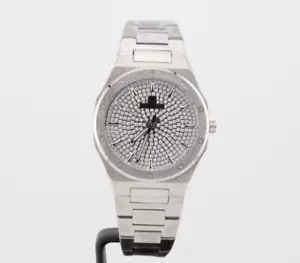 IceTime ALPHA White 42mm Men's White Gold Steel Watch Iced 0.10ct Diamonds - Picture 1 of 5