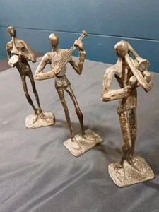 Set Of 3 MCM BRUTALIST BRONZE JAZZ BAND SCULPTURES Guitar Trombone Sax - Picture 1 of 6