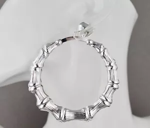 Cerchi argento clip su clip orecchini cerchio bambù porta battente 2 7/8" larghezza - Foto 1 di 8