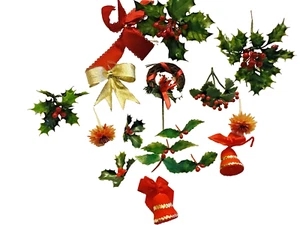 Campanas de muérdago de bayas de acebo de Navidad selecciones de plástico adorno de colección MCM kitschy - Imagen 1 de 2