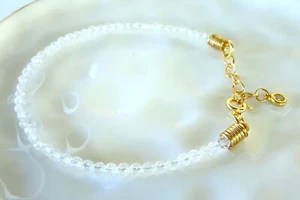 CLEAR QUARTZ SPHATIK Gold or silver Bracelet 3mm Faceted Crystal Gemstone Magic - Picture 1 of 11