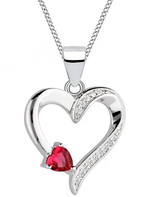 Halskette Damen Silber Herz Anhänger Kette 925 mit Rubin Zirkonia Echtschmuck - Bild 1 von 4