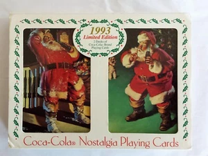 COCA COLA SANTA CLAUS DOUBLE DECK PLAYING CARDS IN TIN BOX  & SLEEVE 1993 - Picture 1 of 5