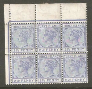 Turks Islands 1893,Victoria 2½ Penny Block of 6,Scott # 52,VF MNH**OG - Picture 1 of 2