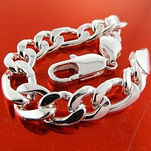 Men's Silver Bracelet Real 925 Sterling Filled Solid Heavy Figaro Link 20cm - Picture 1 of 5