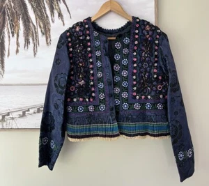 VINTAGE Indian Heavily Beaded Embroidered Boho Hippy Jacket Size 10 - Picture 1 of 6