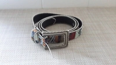 Elite Accessories Women Large Woven Belt Beaded Edge Made in USA Multicolor - Image 1 of 4