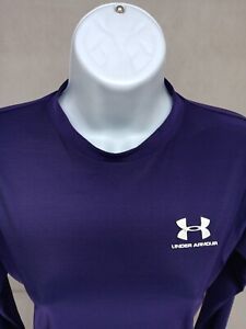 UNDER ARMOUR WOMENS LARGE BLUE LONG SLEEVE WORKOUT MOCK NECK T-SHIRT CHEST LOGO