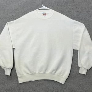 Crew Neck Sweatshirt Mens Large White Long Sleeve VINTAGE 80s Made in USA Cotton - Picture 1 of 12