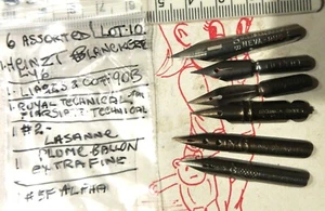 VINTAGE RARE UNUSUAL ASSORTMENT 6 x DIP PEN NIBS-LETTER+DRAW+SEE LISTING DETAILS - Picture 1 of 2