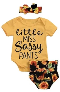 Infant Baby Girl Sunflower Little Miss Sassy Outfits Short Sleeve Romper - Picture 1 of 7