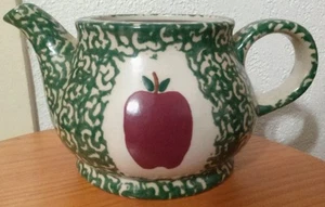 Green Splattered Sponge Ware Red Apple Pattern Tea Pot Only - Picture 1 of 6