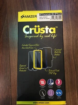 Amzer Crusta iPhone 6 Plus,Tempered Glass Case  Retail Packaging, Black on Green - Image 1 of 3