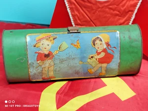 VINTAGE TIN TOY BISCUIT CANDY BOX 60's ROMANIA AMT PRETUL LEI RUSTY ITEM - Picture 1 of 24