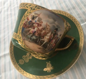 OLD PARIS NAPOLEON Gold Crown Over “N” Hand Painted Battle & Bees Decoration C/S - Picture 1 of 22