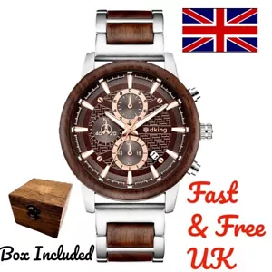 Black Friday Wooden Wristwatch Mens Boys Adjustable Quart Analog Box Gift UK - Picture 1 of 8