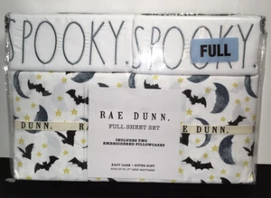 RAE DUNN SPOOKY FULL SHEET SET Bats Moon Stars Embroidered Halloween NIP - Picture 1 of 3