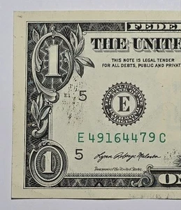Uncirculated $1 2021 Series Serial Number E 49164479 C💥 Ink Smear Errors💥 - Picture 1 of 6