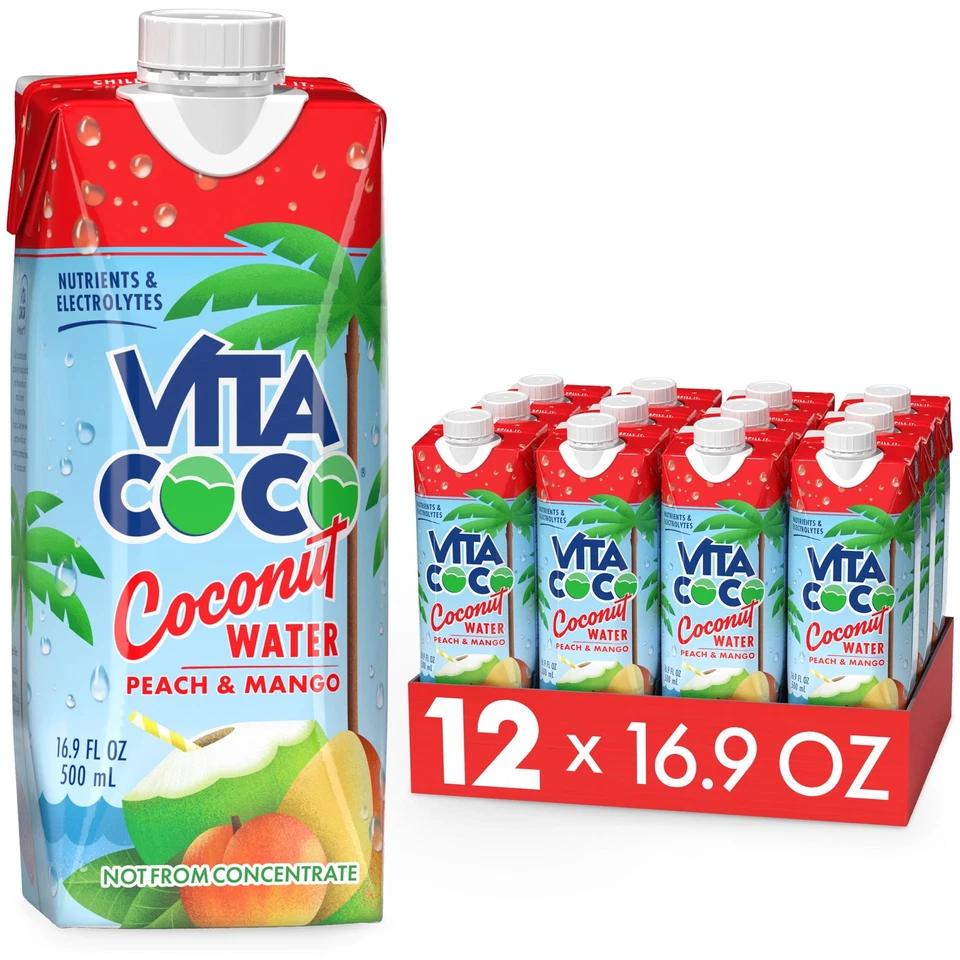 Vita Coco Coconut Water, Peach Mango, 16.9 fl oz Tetra (Pack of 12) - Image 1 of 4