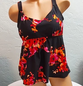 Beach Belle Tankini Top Black Red Swim Built In Bra Swimwear Women's Size 16 - Imagen 1 de 8