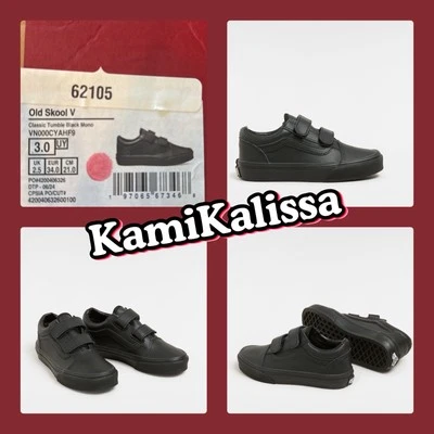 Vans Old Skool V Clásico Tumble Negro Mono Cuero Jóvenes 3 Niños Niños *NUEVO EN CAJA* Foto 1 de 4