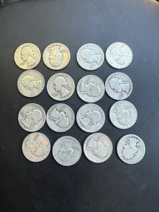 Lot Of 16 1935-1964 90% Silver Washington Quarters - Picture 1 of 11