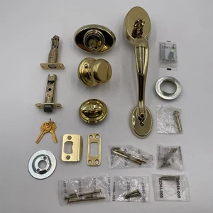 Kwikset Chelsea Front Door Lock Handle and Deadbolt Set Polished Brass - Picture 1 of 4