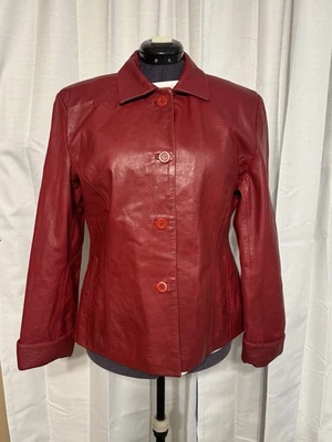 Chaqueta De Colección Para Mujer Talla XL Roja Italiana Vera Pelle Cuero Botón Forrada Delantera Foto 1 de 4