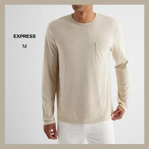 NWT EXPRESS Men's Pocket Crew Neck Perfect Pima Cotton Long Sleeve T-Shirt Sz M - Picture 1 of 6